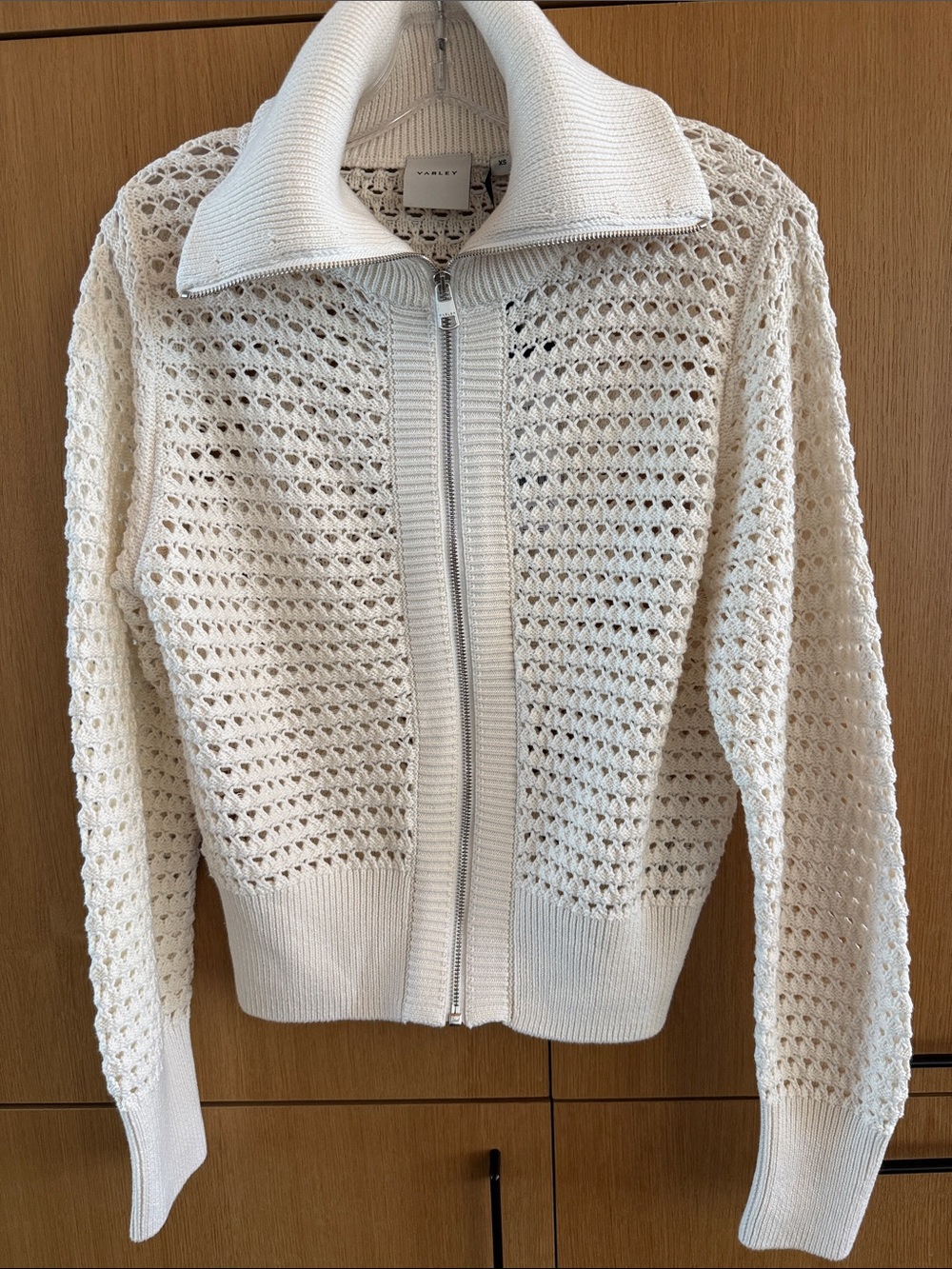 Varley Eloise white pointelle knit full-zip sweater Women’s size Xsmall - Picture 5 of 8